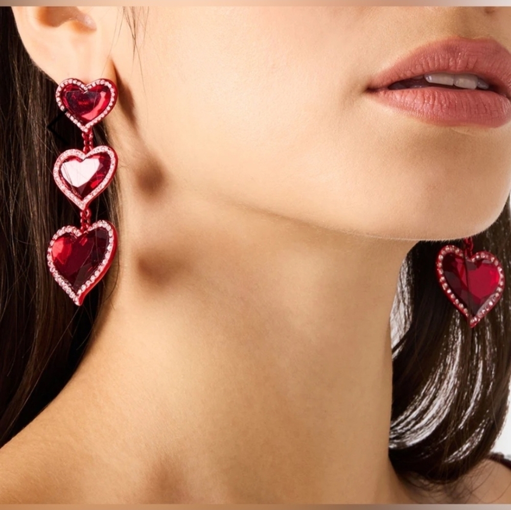 ❤️🔹️ BETSEY JOHNSON🔹️ LOVE SPELL DROP EARRINGS RED - Picture 4 of 9